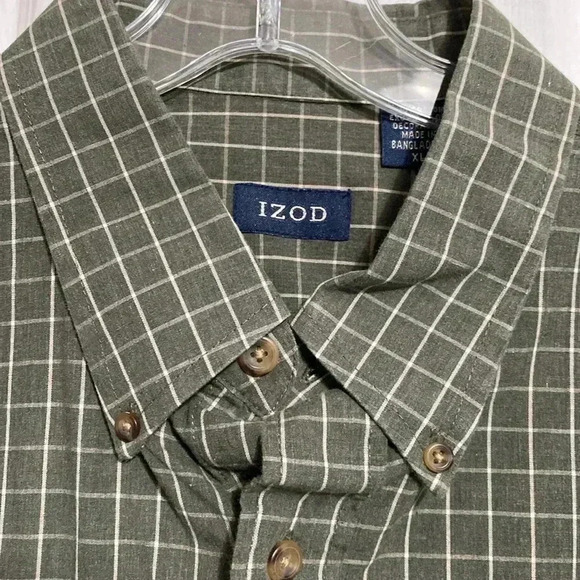 IZOD green & cream cotton button down shirt size XL - Picture 5 of 12